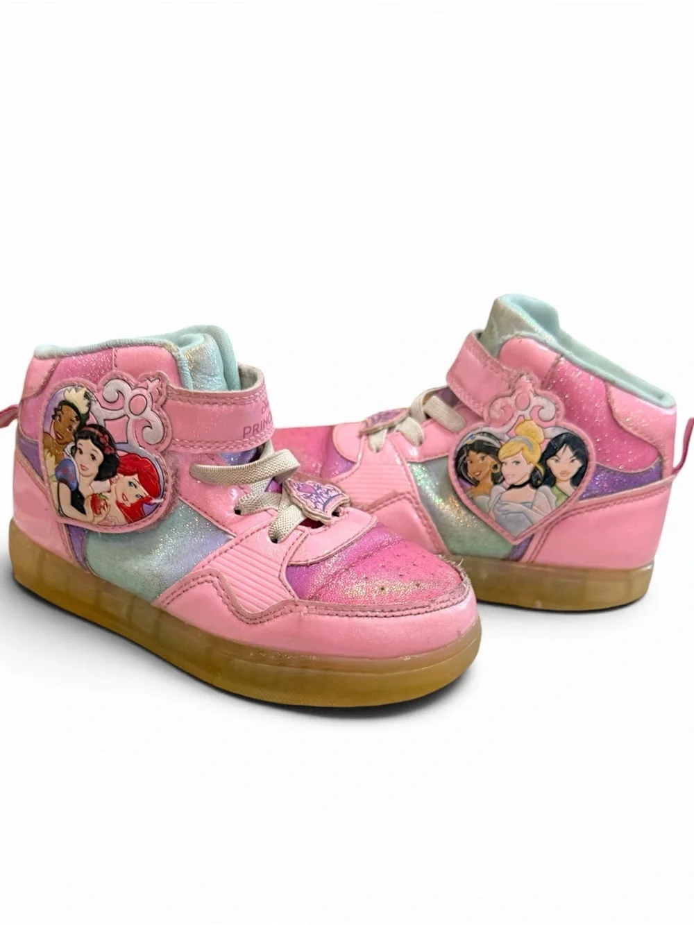 Y2K Disney Princess Light Up High-Top Sneakers Sz 11 Multi Princess Lights Work